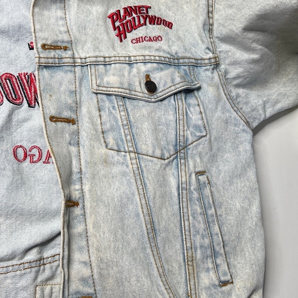 Planet Hollywood Chicago Sz S Vintage 1991 Acid Washed Loose Fit Denim Jacket - Picture 11 of 13